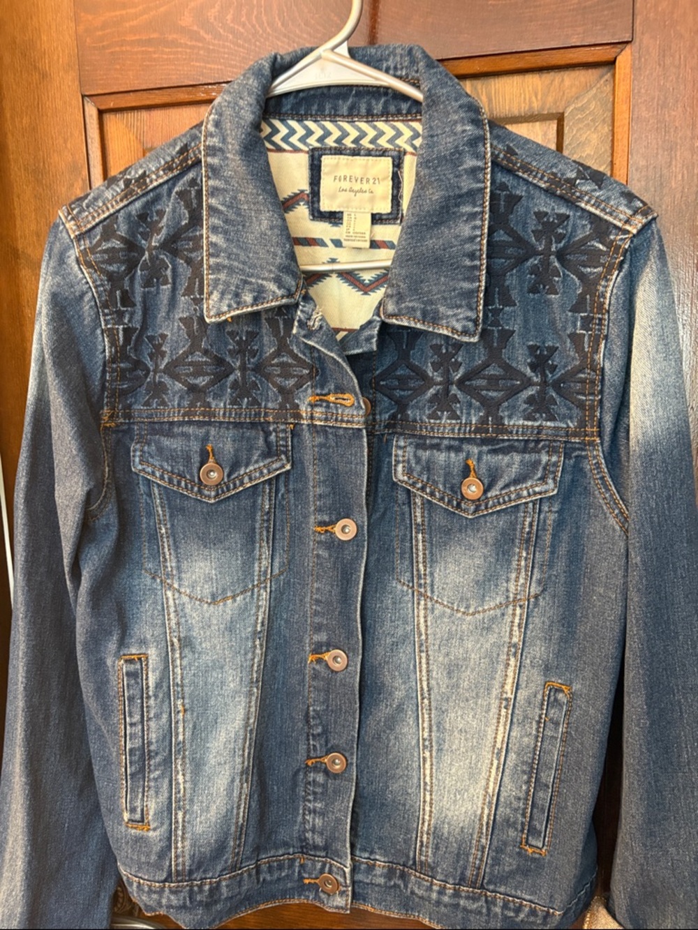 Forever 21 Blue Embroidered Denim Jacket